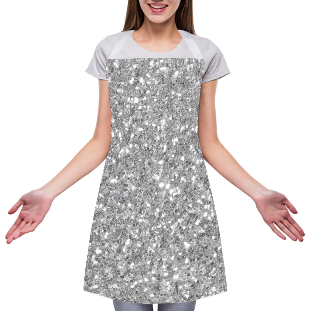 Silver (NOT Real) Glitter Print Adjustable Apron