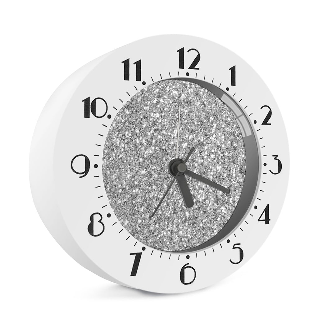 Silver (NOT Real) Glitter Print Alarm Clock