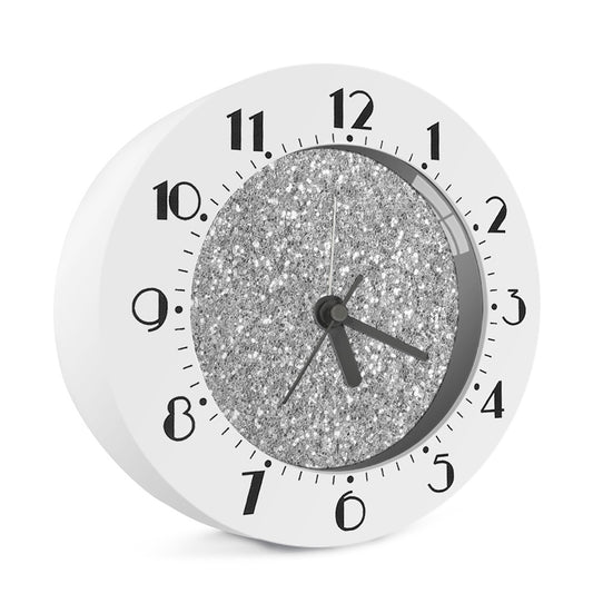 Silver (NOT Real) Glitter Print Alarm Clock