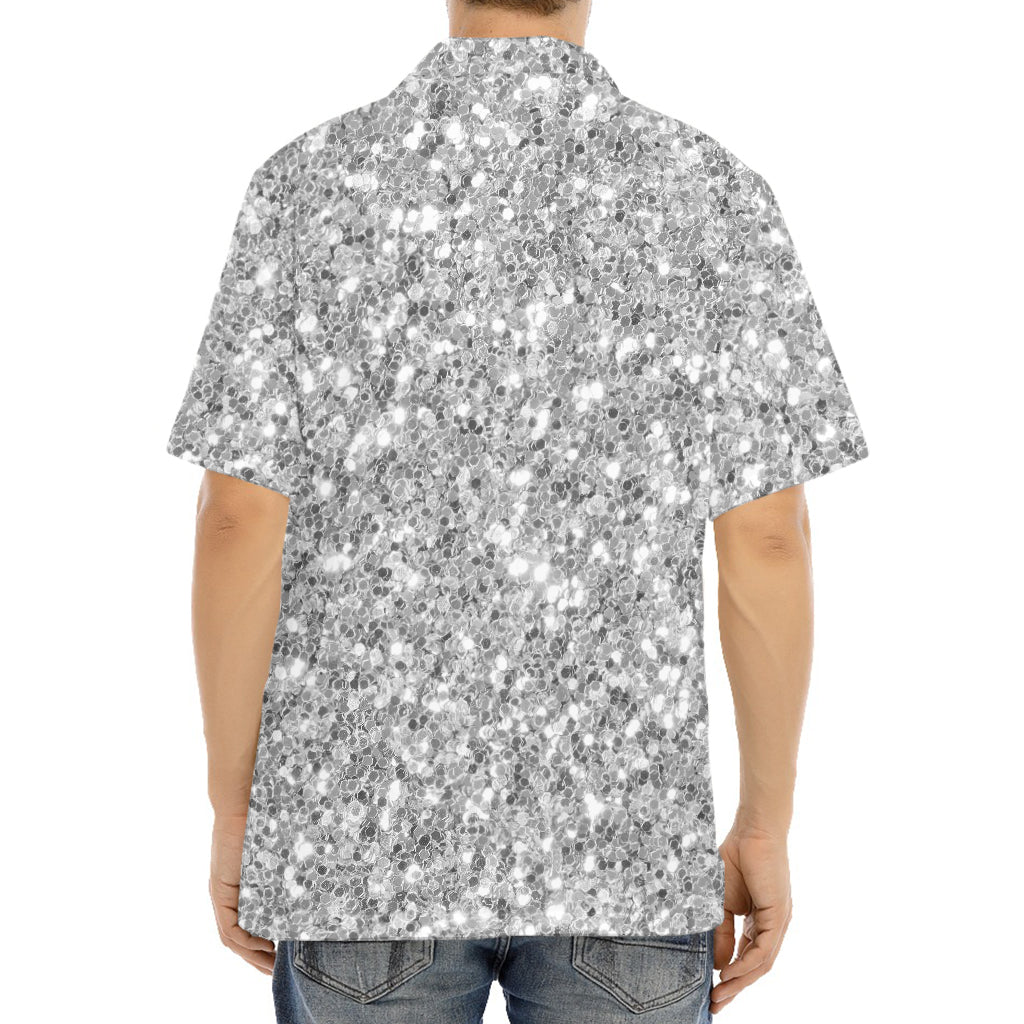 Silver (NOT Real) Glitter Print Aloha Shirt