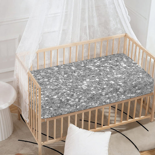 Silver (NOT Real) Glitter Print Baby Crib Sheet