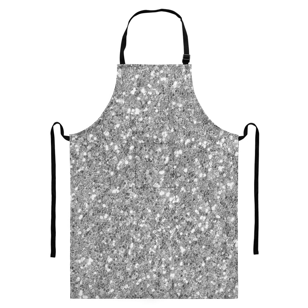 Silver (NOT Real) Glitter Print Bib Apron With Pocket