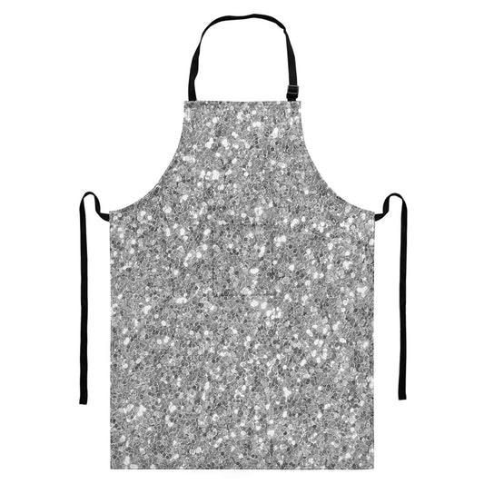 Silver (NOT Real) Glitter Print Bib Apron With Pocket