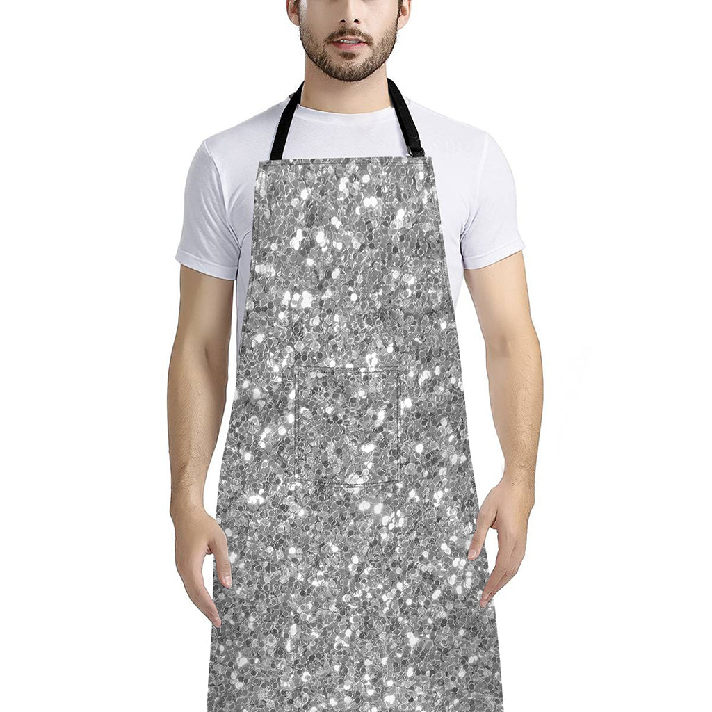 Silver (NOT Real) Glitter Print Bib Apron With Pocket
