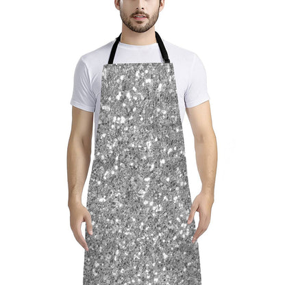 Silver (NOT Real) Glitter Print Bib Apron With Pocket