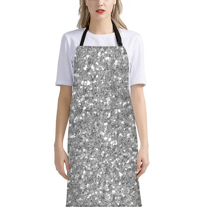 Silver (NOT Real) Glitter Print Bib Apron With Pocket