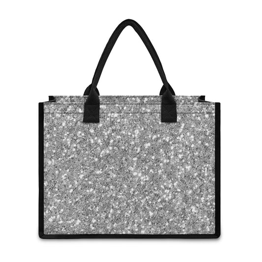 Silver (NOT Real) Glitter Print Canvas Tote Bag