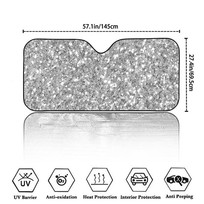 Silver (NOT Real) Glitter Print Car Windshield Sun Shade