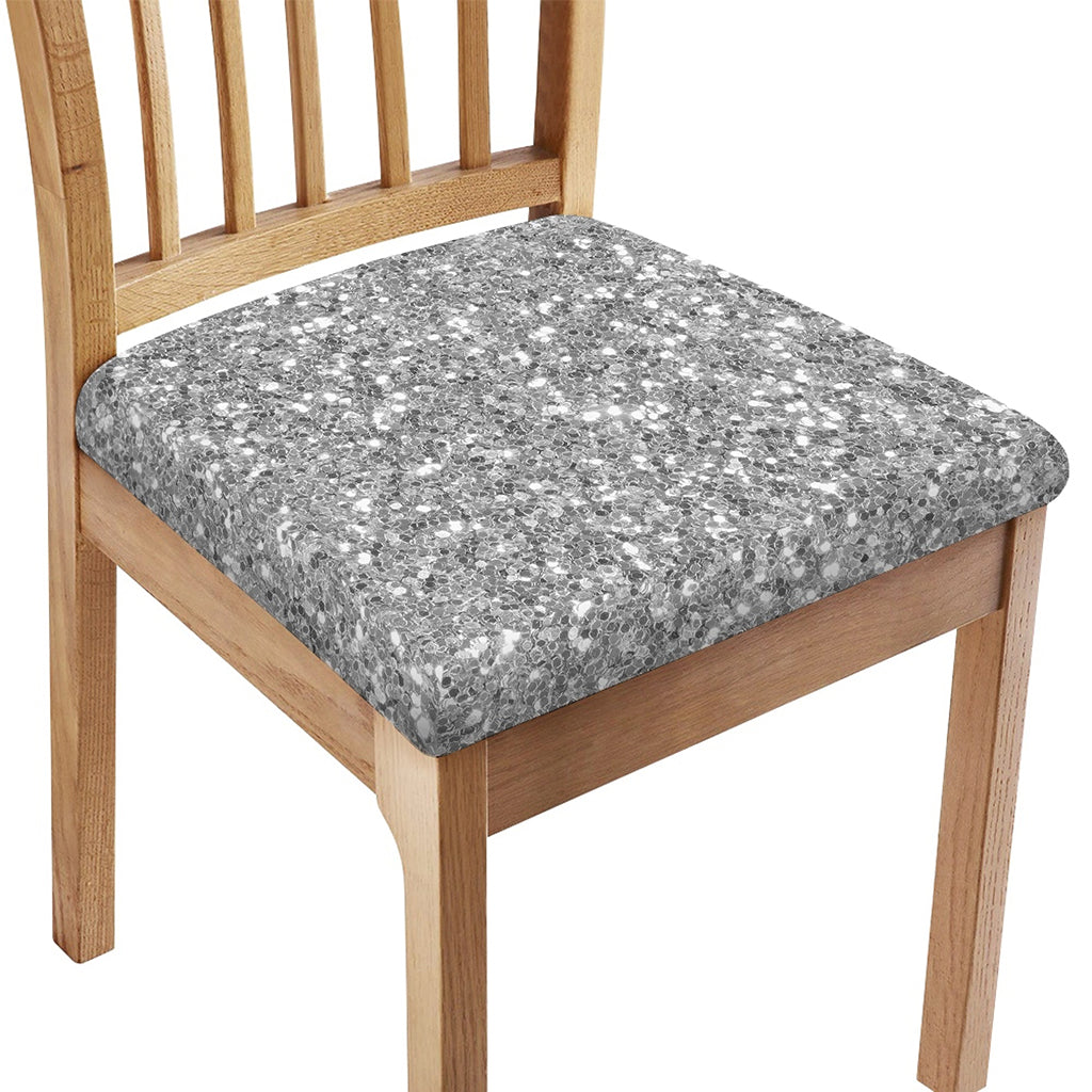 Silver (NOT Real) Glitter Print Chair Cushion Cover