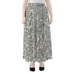 Silver (NOT Real) Glitter Print Chiffon Maxi Skirt
