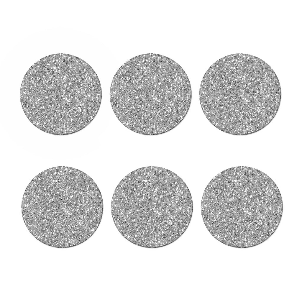 Silver (NOT Real) Glitter Print Coaster Set
