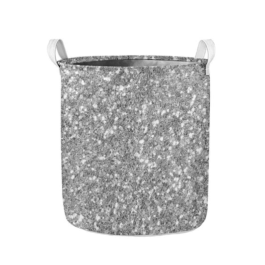 Silver (NOT Real) Glitter Print Collapsible Laundry Basket