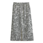 Silver (NOT Real) Glitter Print Cotton Front Slit Maxi Skirt