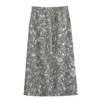 Silver (NOT Real) Glitter Print Cotton Front Slit Maxi Skirt