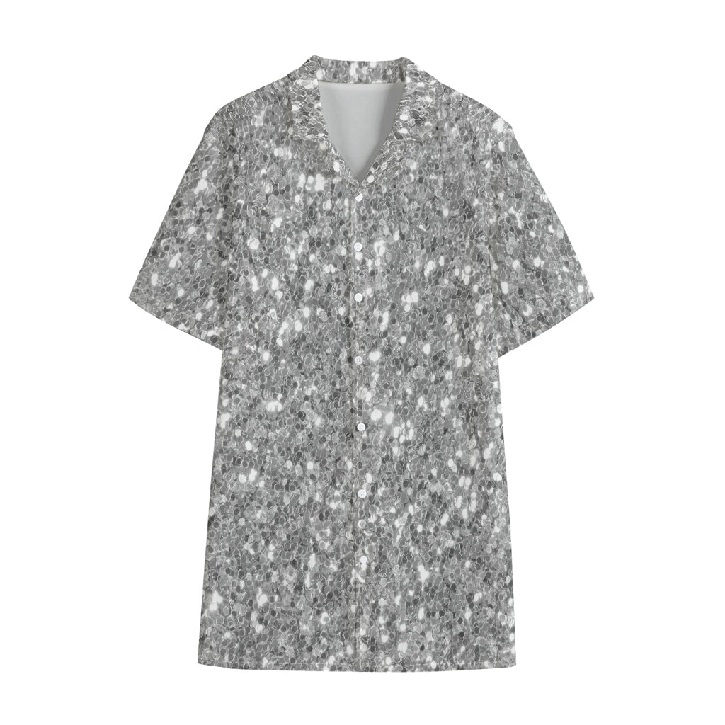 Silver (NOT Real) Glitter Print Cotton Hawaiian Shirt