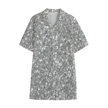 Silver (NOT Real) Glitter Print Cotton Hawaiian Shirt