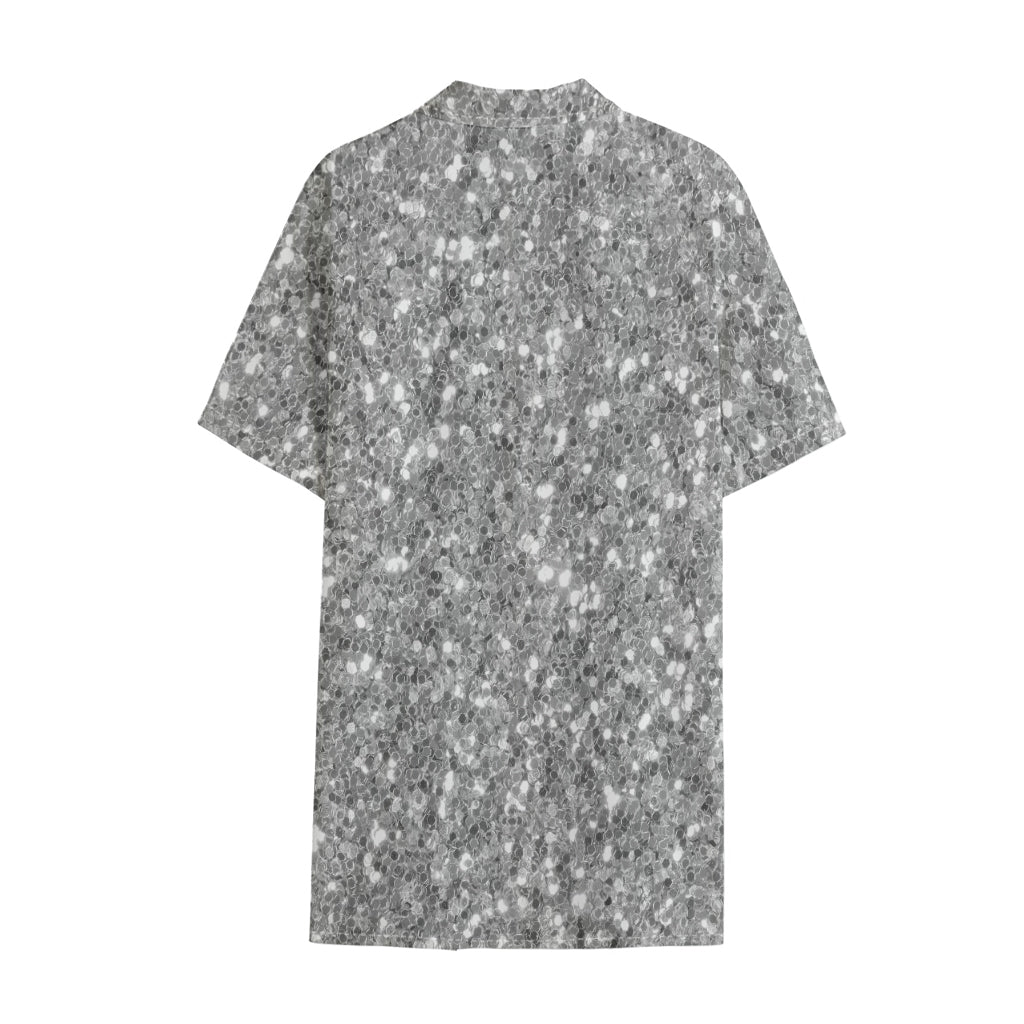 Silver (NOT Real) Glitter Print Cotton Hawaiian Shirt