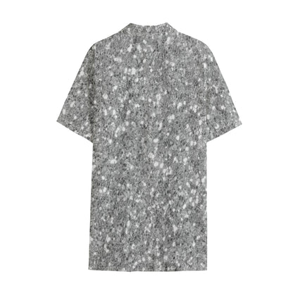 Silver (NOT Real) Glitter Print Cotton Hawaiian Shirt