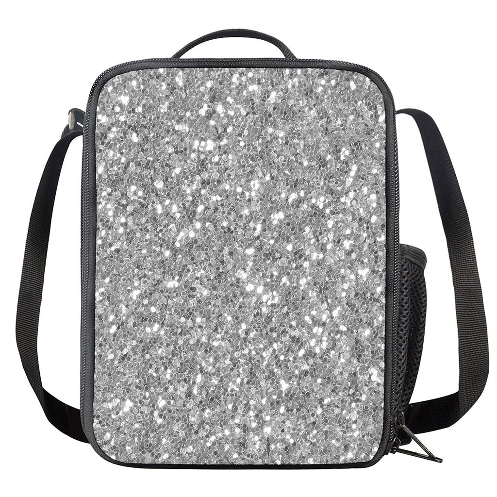 Silver (NOT Real) Glitter Print Crossbody Lunch Bag
