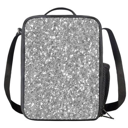 Silver (NOT Real) Glitter Print Crossbody Lunch Bag
