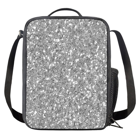 Silver (NOT Real) Glitter Print Crossbody Lunch Bag