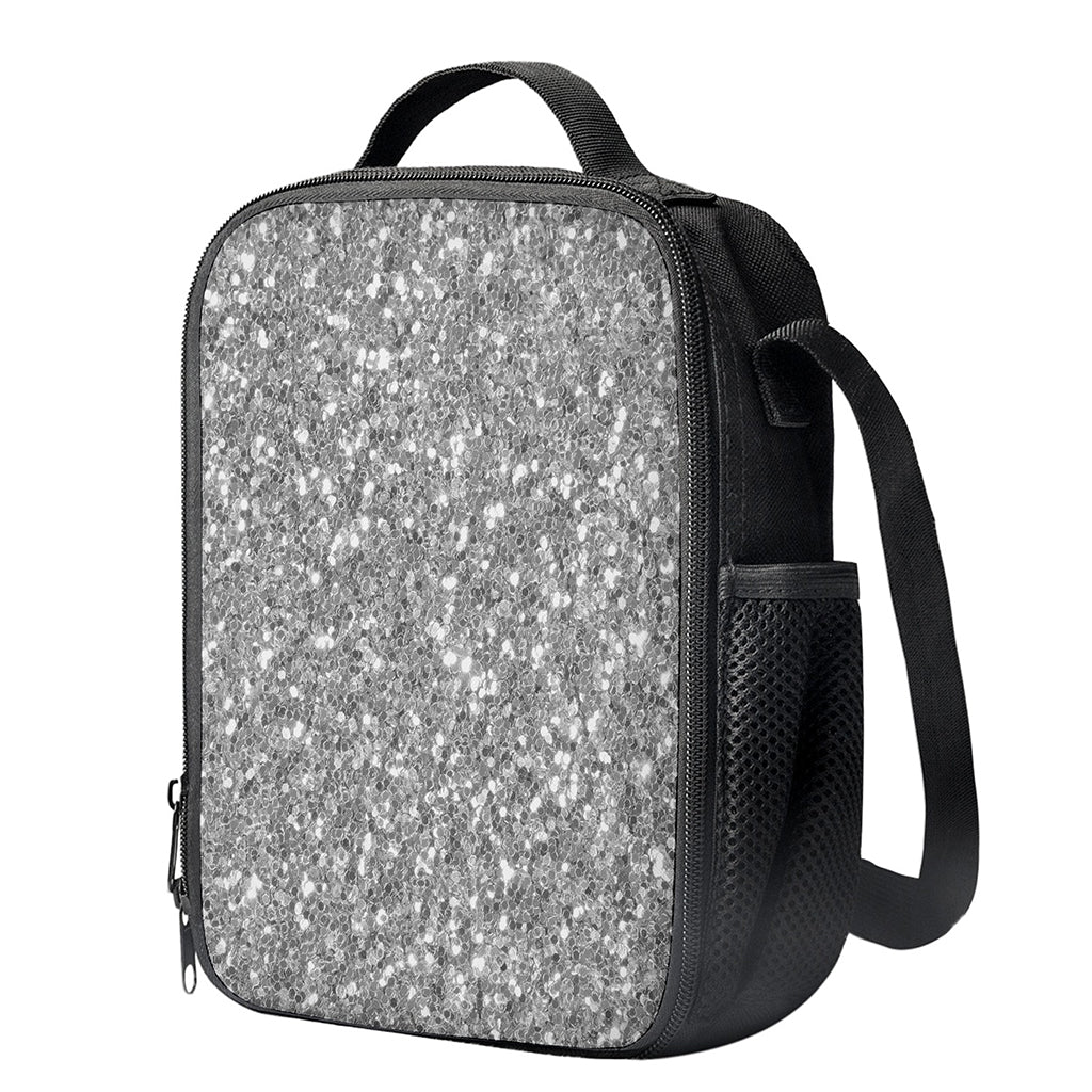 Silver (NOT Real) Glitter Print Crossbody Lunch Bag