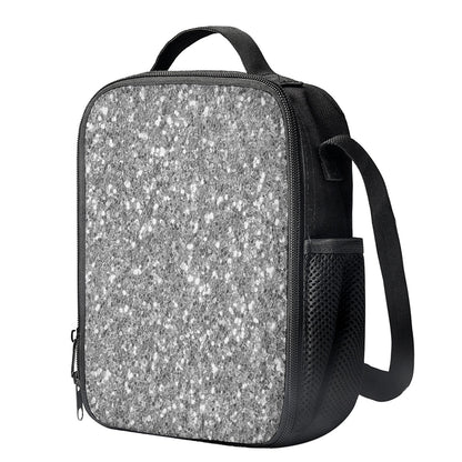 Silver (NOT Real) Glitter Print Crossbody Lunch Bag