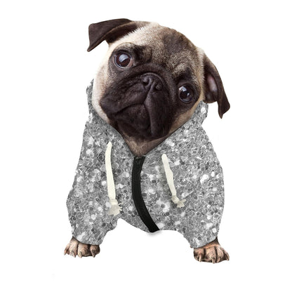 Silver (NOT Real) Glitter Print Dog Zip Up Hoodie