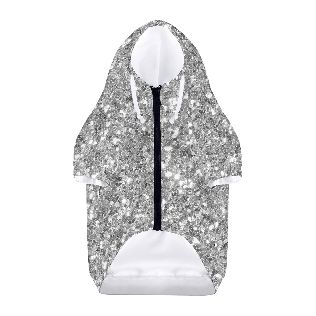Silver (NOT Real) Glitter Print Dog Zip Up Hoodie