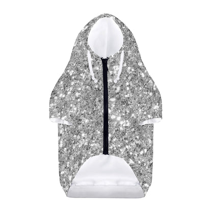 Silver (NOT Real) Glitter Print Dog Zip Up Hoodie