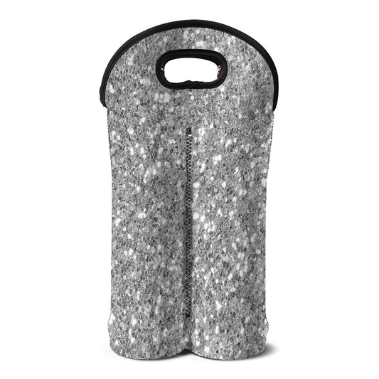 Silver (NOT Real) Glitter Print Double Neoprene Wine Tote