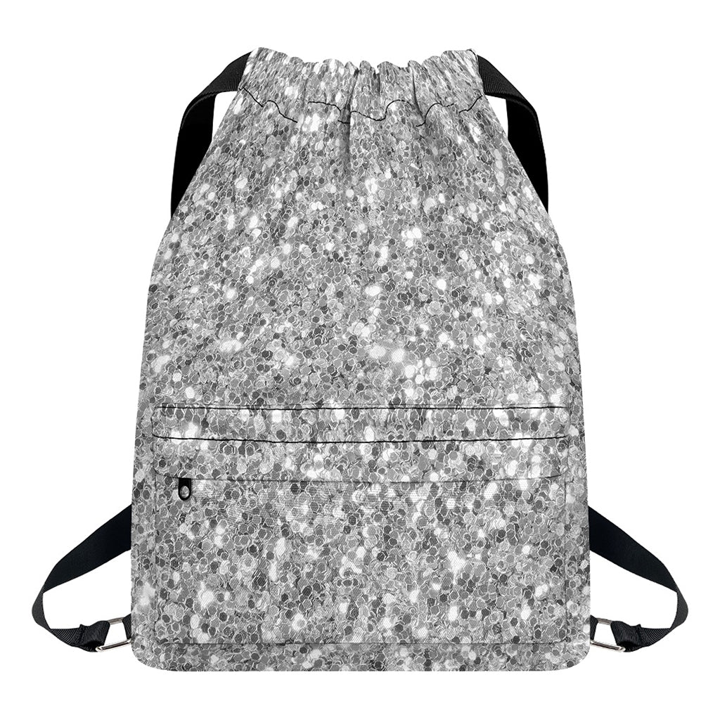Silver (NOT Real) Glitter Print Drawstring Backpack
