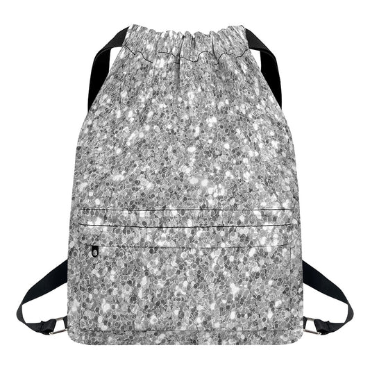 Silver (NOT Real) Glitter Print Drawstring Backpack