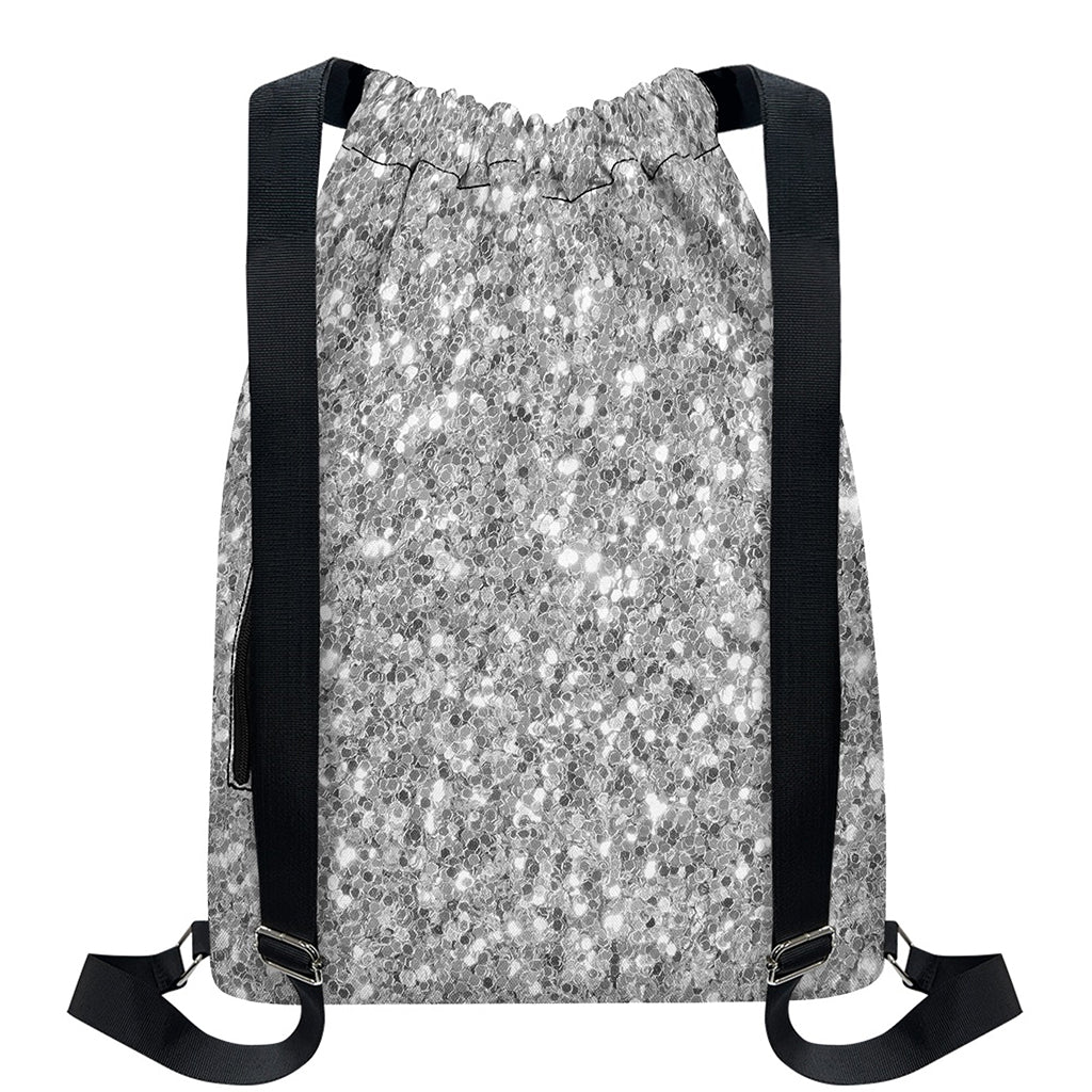 Silver (NOT Real) Glitter Print Drawstring Backpack