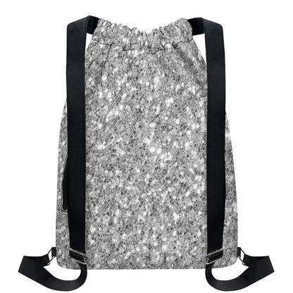 Silver (NOT Real) Glitter Print Drawstring Backpack