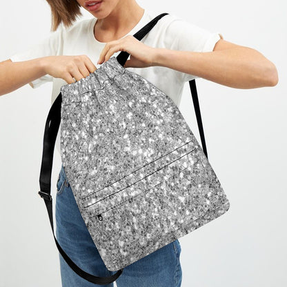 Silver (NOT Real) Glitter Print Drawstring Backpack