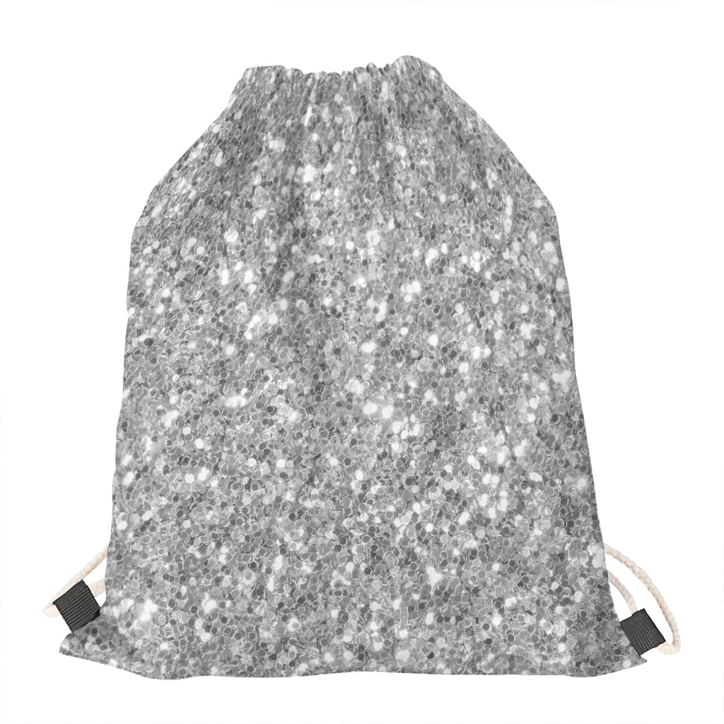 Silver (NOT Real) Glitter Print Drawstring Bag