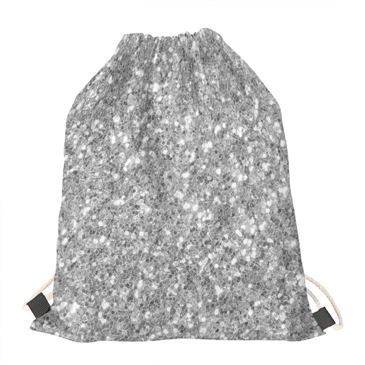 Silver (NOT Real) Glitter Print Drawstring Bag
