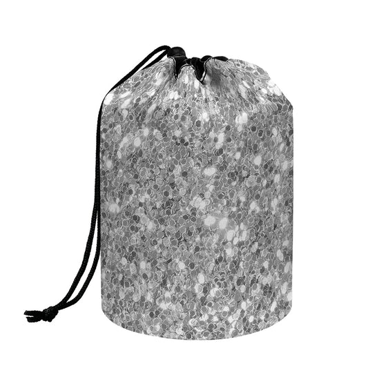 Silver (NOT Real) Glitter Print Drawstring Makeup Bag