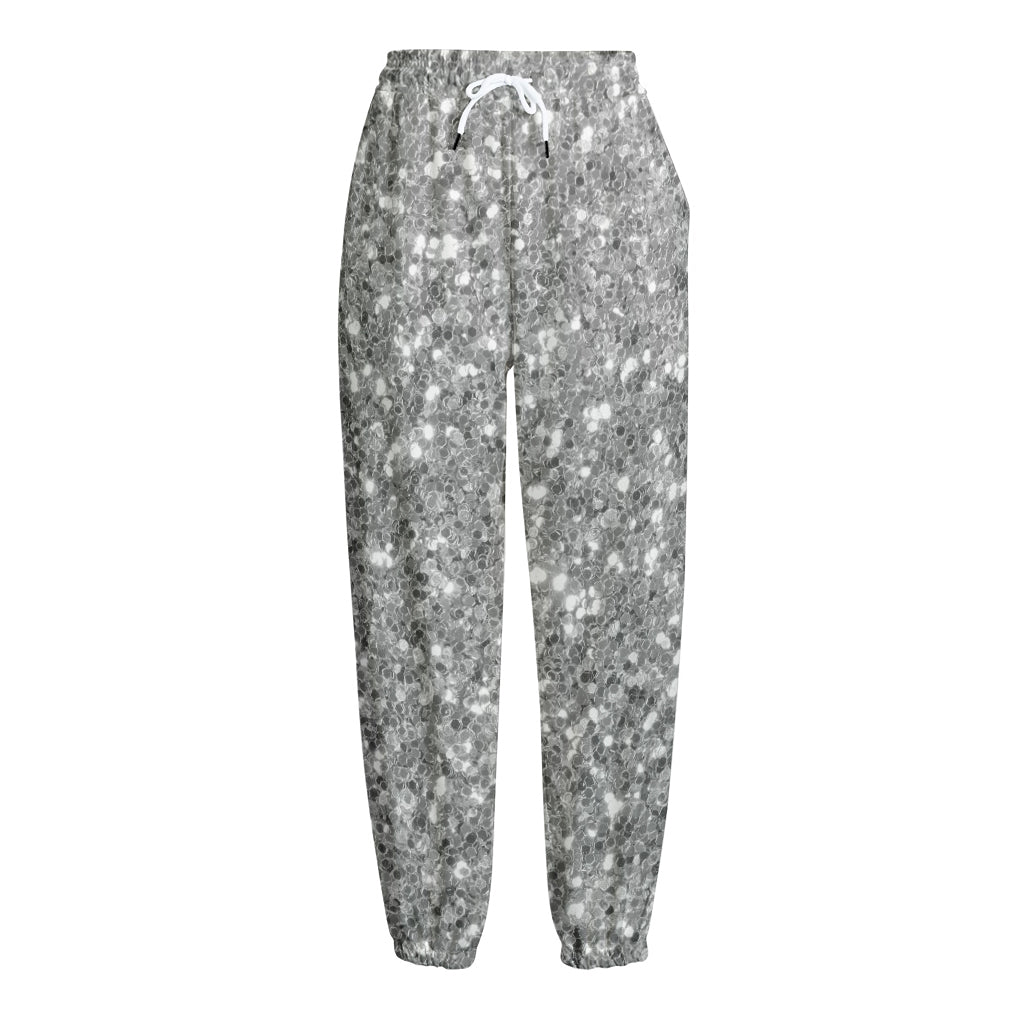 Silver (NOT Real) Glitter Print Fleece Lined Knit Pants