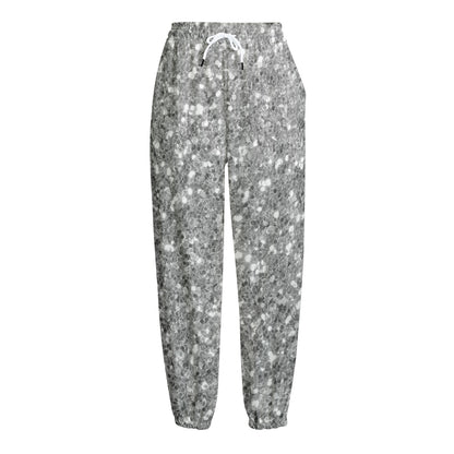 Silver (NOT Real) Glitter Print Fleece Lined Knit Pants