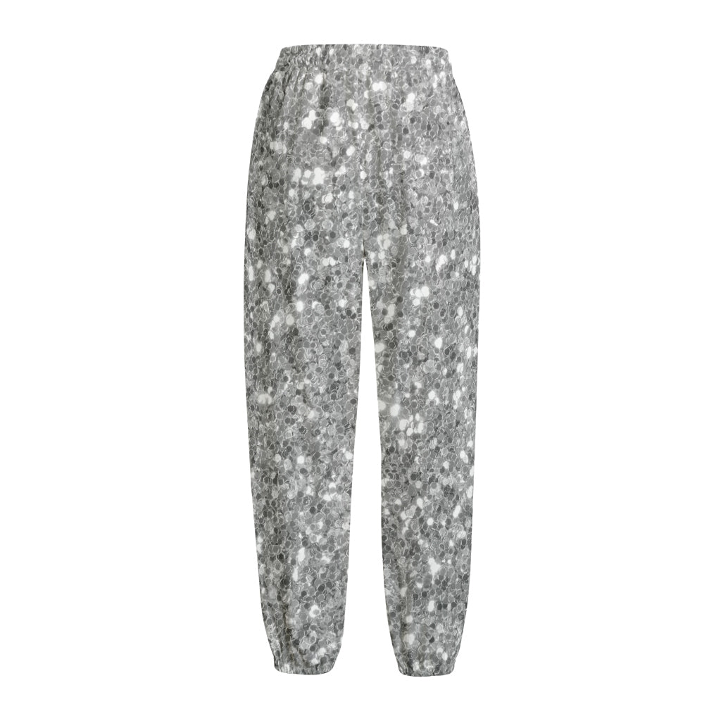 Silver (NOT Real) Glitter Print Fleece Lined Knit Pants