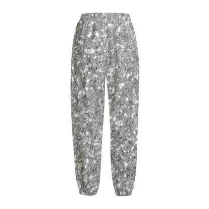 Silver (NOT Real) Glitter Print Fleece Lined Knit Pants