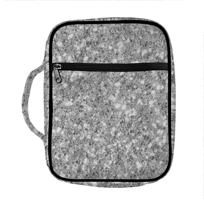 Silver (NOT Real) Glitter Print Front Pocket Bible Bag
