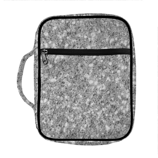 Silver (NOT Real) Glitter Print Front Pocket Bible Bag
