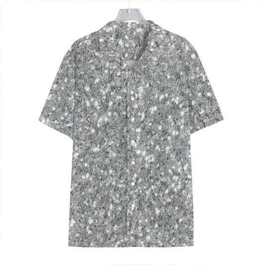 Silver (NOT Real) Glitter Print Hawaiian Shirt
