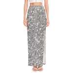 Silver (NOT Real) Glitter Print High Slit Maxi Skirt