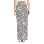 Silver (NOT Real) Glitter Print High Slit Maxi Skirt