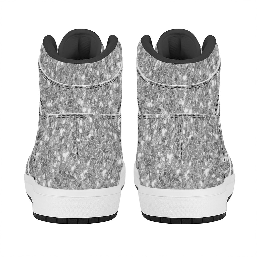 Silver (NOT Real) Glitter Print High Top Leather Sneakers