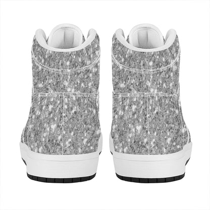 Silver (NOT Real) Glitter Print High Top Leather Sneakers